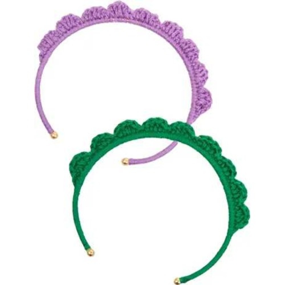 CLARE V Crochet Scallop Cuff Bracelet Set of 2 Green Purple Thin NEW